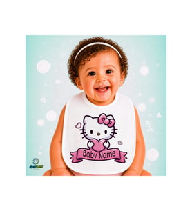Kişiye Özel Hello Kitty Keten Bebek Mama Önlüğü – Yumuşak, Emici, Yıkanabilir, Özel Tasarım P083