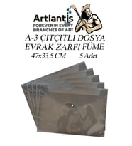 A3 Çıtçıtlı Dosya Füme 5 Adet A-3 Çıt çıtlı Zarf Dosya Transparan 47x33.5 cm Büyük Boy Çıtçıtlı Dosya