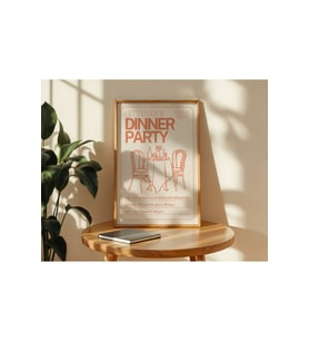1 Adet Mutfak Temalı Turuncu Dinner Party Yazılı Masa ve Sofra Poster