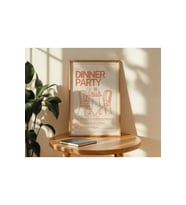 1 Adet Mutfak Temalı Turuncu Dinner Party Yazılı Masa ve Sofra Poster