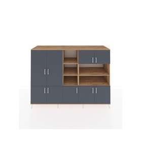 Kronos Dolap 14 Raflı 9 Kapaklı 220x59x163 Çam-Antrasit/Çam