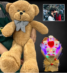 Size Özel Led Işıklı Fotoğraflı Ayıcık Buketi ve Büyük Boy 80cm Kahve Peluş Ayıcık (Model 2)