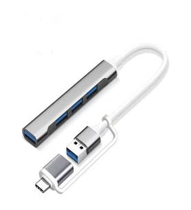 Alüminyum Metalik 4'ü 1 Arada USB + Type-C Çevirici, USB 3.0 Hızlı Klavye-Mouse Data Çoklayıcı