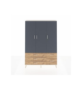 Arges Dolap 5 Raflı 5 Çekmeceli Tek Askılı 132x30x195 Aytaşı-Antrasit/Çam