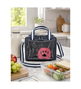 Çocuk Termal Okul Beslenme Çantası Şeffaf Cepli Peluş Aksesuarlı Omuz Askılı Lunch Bag
