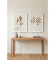 Minimalist Botanik Yaprak Desenli 2’li Ahşap Çerçeveli Tablo Seti