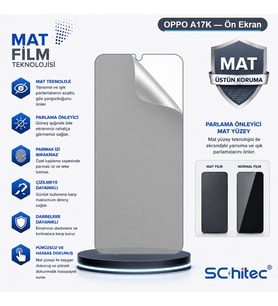 SChitec OPPO A17K Uyumlu Ön Yüzey Mat Hidrojel Ekran Koruyucu