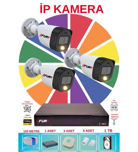 FURY 3 Lü Ip Güvenlik Kamera Seti Sesli 4mp Gece Renkli Su Geçirmez 5515s 1TB