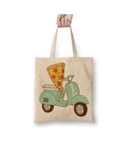 Pizza Teslimi Motokurye Vespa Beyaz Bez Çanta Uzun Saplı Alışveriş Çantası Plaj Çantası