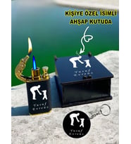 Kişiye Özel İsimli Timsah Başlıklı Çift Ateşli Çakmak ve Anahtarlık Özel Ahşap Kutusunda