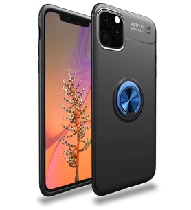 Newface Apple iPhone 11 Pro Max Kılıf Range Yüzüklü Silikon - Siyah-Mavi