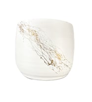 BİTKİ TASARIMI EV DEKORASYON AKSESUAR BEYAZ ÜZERİ GOLD MERMER EFEKTLİ TOPRAK SAKSI SAKSILIK SALON ÇİÇEKLİK - 19 CM