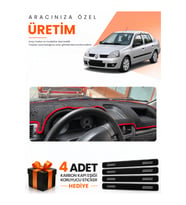RENAULT CLİO SYMBOL AİRBAGSİZ (2002-2008) Uyumlu Torpido Koruma Örtüsü Oto Kılıfı - Siyah Kırmızı