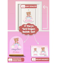 Kişiye Özel Gökkuşağı Temalı 17 Parça Yenidoğan Seti - Kapı Süsü, Masa Süsü, Magnet (Model 2)