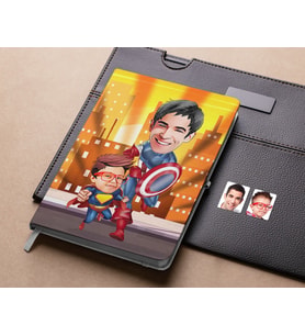 Bk Gift Kişiye Özel Baba ve Süper Çocuk Karikatürlü Beyaz Defter-2 , Arkadaşa Hediye , Sevgiliye Hediye