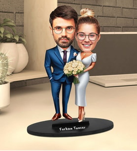 Kişiye Özel Romantik Çift Tasarımlı Karikatür Biblo