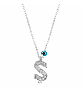 Gümüş Nazar Rodyum Ş Harfi Kadın Kolye