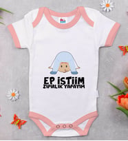 BK Kids Ep İsterim Zıpırlık Tasarımlı Pembe Bebek Body Zıbın-1