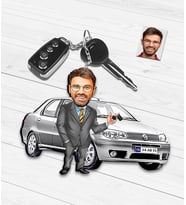 Kişiye Özel Araba Temalı Karikatür Ahşap Anahtarlık