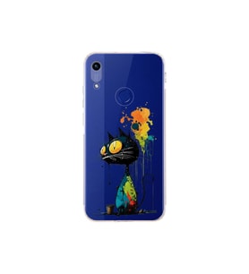 Honor 8A ile Uyumlu Splash Kedi Tasarımlı Şeffaf Silikon Kılıf