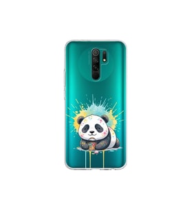 Redmi 9 ile Uyumlu Splash Panda Tasarımlı Şeffaf Silikon Kılıf