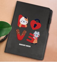 BK Gift Kişiye Özel Love Tasarımlı Siyah Termo Deri Not Defteri 15x21cm-1
