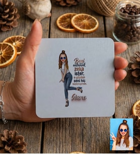 Kişiye Özel Karikatürlü Beni Anlamak Zeka İster Bardak Altlığı Doğum Günü Hediyesi