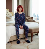 Kadın Yılbaşı Desenli Örme Pijama Takımı Fonksiyonel Dayanıklı Kaliteli Konforlu Estetik Şık