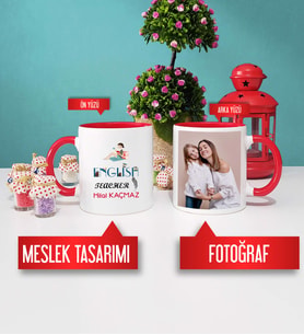 İngilizce Öğretmenine Hediye İngilizce Öğretmeni Kupa Bardak Kırmızı Fotoğraflı