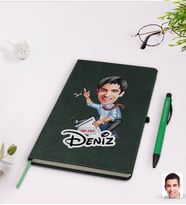 BK Gift Kişiye Özel Erkek Emlakçı Karikatürlü Yeşil Termo Deri Defter Kalem Seti Model 1