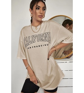 Unisex California Baskılı Tasarım Tshirt (Bej)