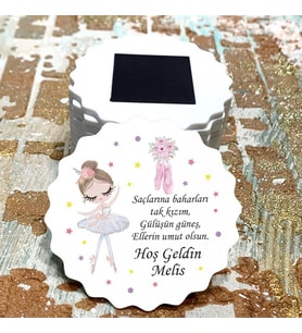 Magnet Hediyelik - Kız Çocuk / Bebek Balerin Tasarım Doğum Günü - Yenidoğan Hatırası Magnet