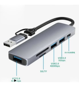 Airsky Hc13Fl 5 İn 1 Usb Type-C 2 İn 1 Çevirici