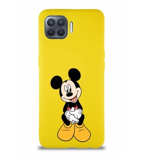 Oppo Reno 4 Lite Soft Premier Kapak Mickey Mouse-A Tasarımlı Silikon Kılıf - Sarı (Şeffaf)