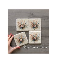 BİLGE tasarım Stone Decor Taş Bardak Altlığı 4'lü Set 10x10x1 Cm desenli
