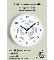 İsme Özel Uçak Çocuk Odası Duvar Saati Orta Boy 30 cm Beyaz Camlı Sessiz