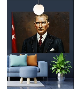 Atatürk Beyaz Gömlekli Portre Dekoratif Kanvas - Mdf Ahşap Tablo