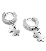 Puzzle Sallantılı Gümüş Renk Paslanmaz Çelik Halka Erkek Küpe ER066