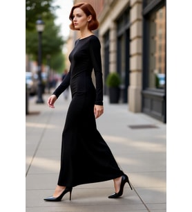 Kadınlara Özel Kayık Yaka Uzun Kol Bodycon Kesim Maxi Elbise Smart Mezuniyet ve Balo Şıklığı