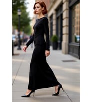Kadınlara Özel Kayık Yaka Uzun Kol Bodycon Kesim Maxi Elbise Smart Mezuniyet ve Balo Şıklığı