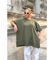 Haki Oversize Triko Bluz