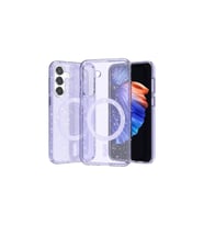 Samsung Galaxy S23 FE Uyumlu Kılıf M-safe Şarj Özellikli Parlayan Simli Saydam Renkli Zore Allstar Kapak (Mor)
