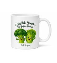 Esprili Vegan Kupa Marul Brokoli Desenli Yeşillik Temalı Hediye Bardak