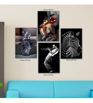 kedi kaplan kadın muzik zebra resimli 4lü hd baskılı kanvas tablo resim