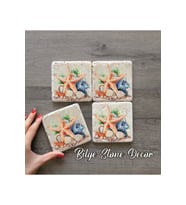 BİLGE tasarım Stone Decor Taş Bardak Altlığı 4'lü Set 10x10x1 Cm desenli
