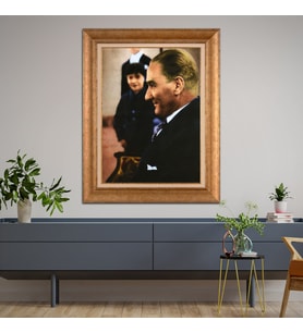 Altın Varaklı Çerçeveli Paspartulu Atatürk Tablo DC0681 (Gold)