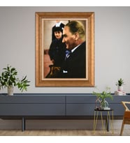 Altın Varaklı Çerçeveli Paspartulu Atatürk Tablo DC0681 (Gold)