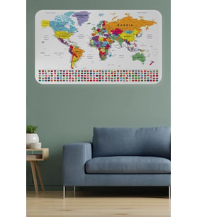 Ülke Bayrak Lı Eğitici Başkent Detaylı Atlası Dünya Haritası Duvar Sticker -60x105-3848