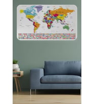 Ülke Bayrak Lı Eğitici Başkent Detaylı Atlası Dünya Haritası Duvar Sticker -60x105-3848