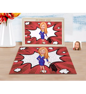 BK Gift Kişiye Özel Hostes Karikatürlü 1000 Parça Profesyonel Puzzle-2
